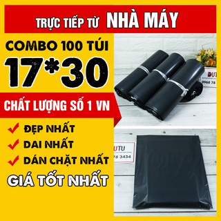 [SIÊU RẺ] 100 Túi Đóng Hàng Niêm Phong Pe Có Sẵn Băng Keo Tự Dính Màu Đen size 17x30
