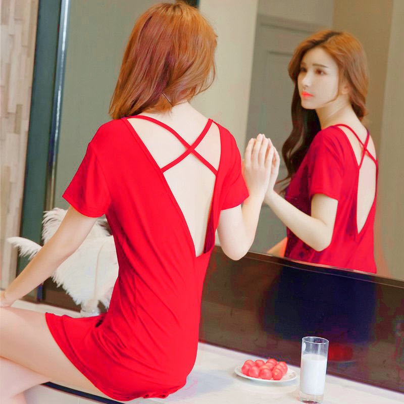 Bộ đồ ngủ nữ pyjama dài tay phiên bản Hàn Quốc lỏng lẻo mới sexy mùa xuân và thu váy phương thức cotton hở lưng c