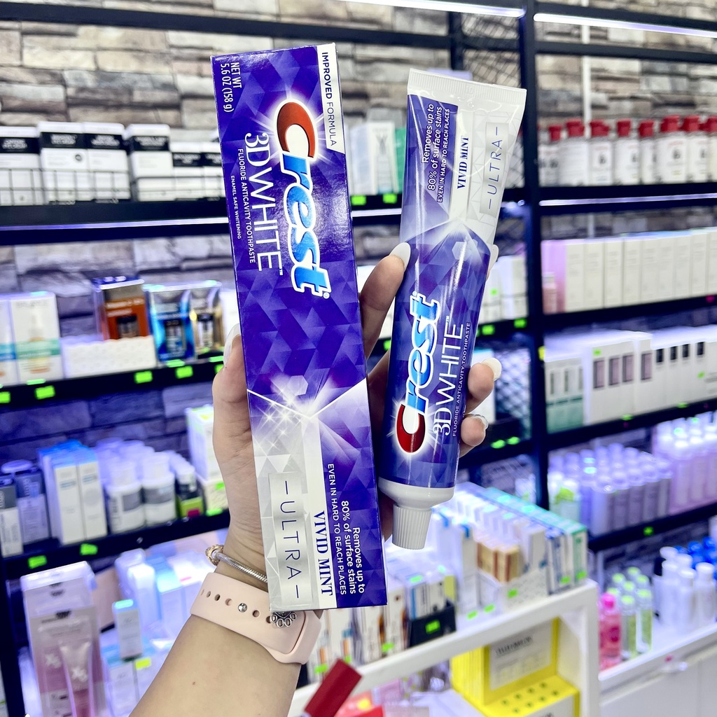 Kem đánh răng Crest 3D White Advanced Whitening 147gr và Vivid Mint 150gr Mỹ - Trắng răng / Chống ê buốt, sạch mảng bám