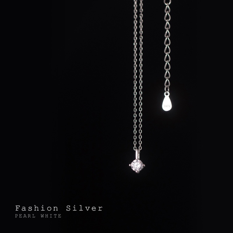 Dây chuyền bạc nữ đính đá tròn đơn giản, cá tính 1994 SILVER