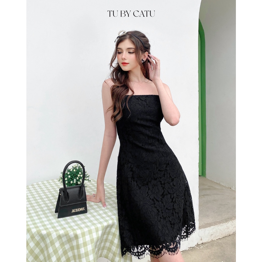 TUBYCATU | Đầm hai dây ren đen/ trắng