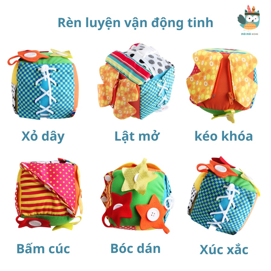 Đồ chơi cho trẻ sơ sinh, Hộp Vải tổng hợp nhiều kĩ năng cần thiết kết hợp với âm thanh lục lạc thú vị, 18x18x18cm