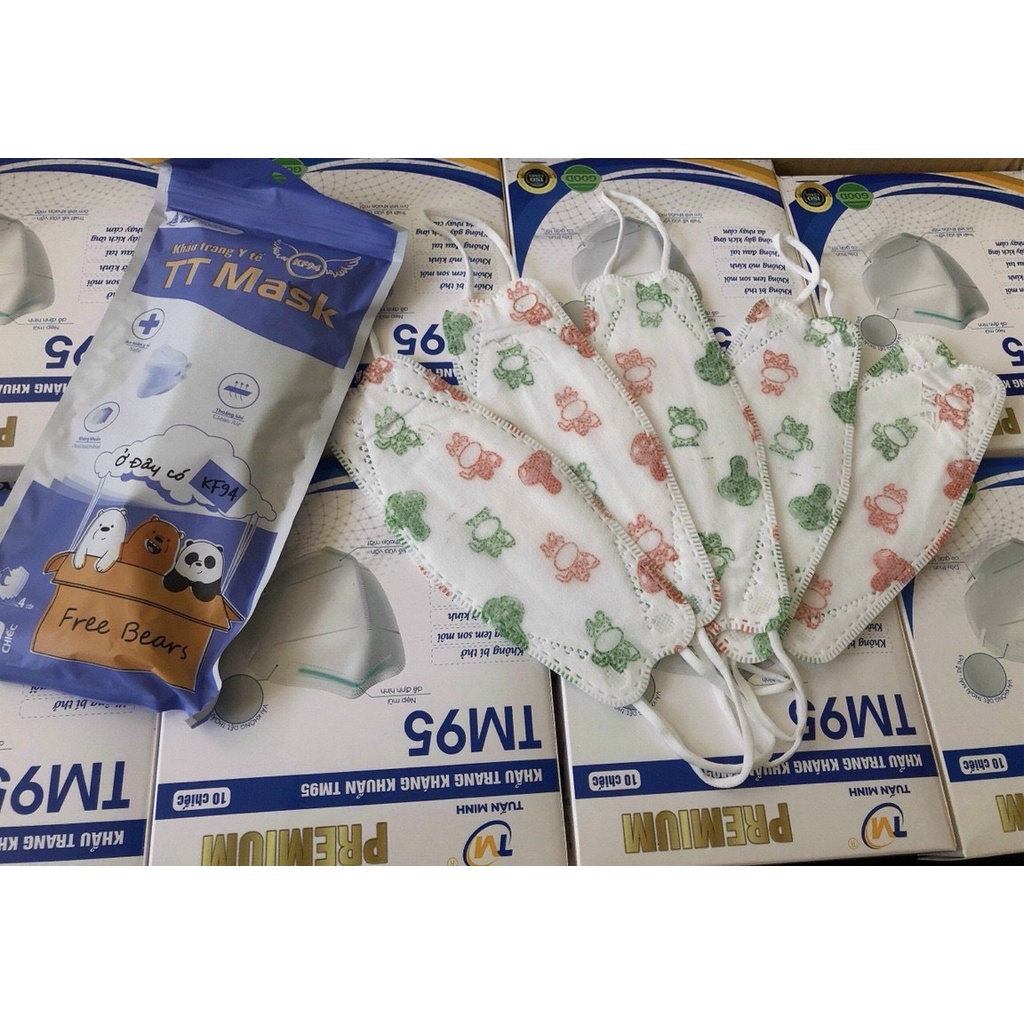 Túi 10 Cái Khẩu Trang kháng khuẩn Cho Bé 4D KF94 Hoạ Tiết Bé từ (3-15 tuổi)