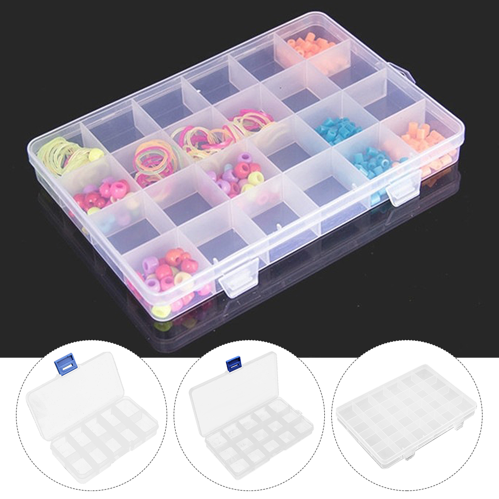 10/24 Grids Transparent Plastic Storage Box Case Multifunctional Plastic  Slot Adjustable for Pils Jewelry Beads Earring Case Organize