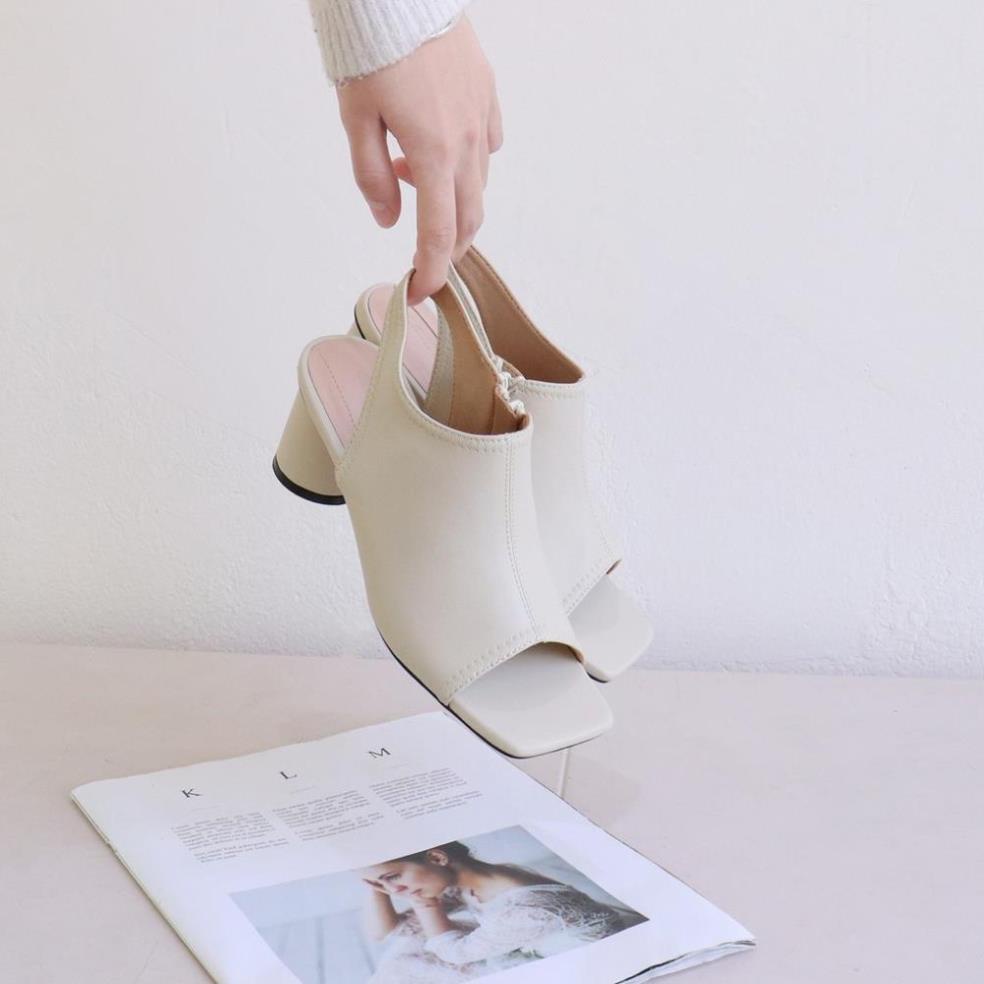 Boots Nữ Cao Gót bAimée & bAmor Cổ Thấp Quai Hậu Hở Mũi Gót Vuông Cao Dưới 7cm Màu Đen Trắng Kem Nâu - M1619 DTT 👡
