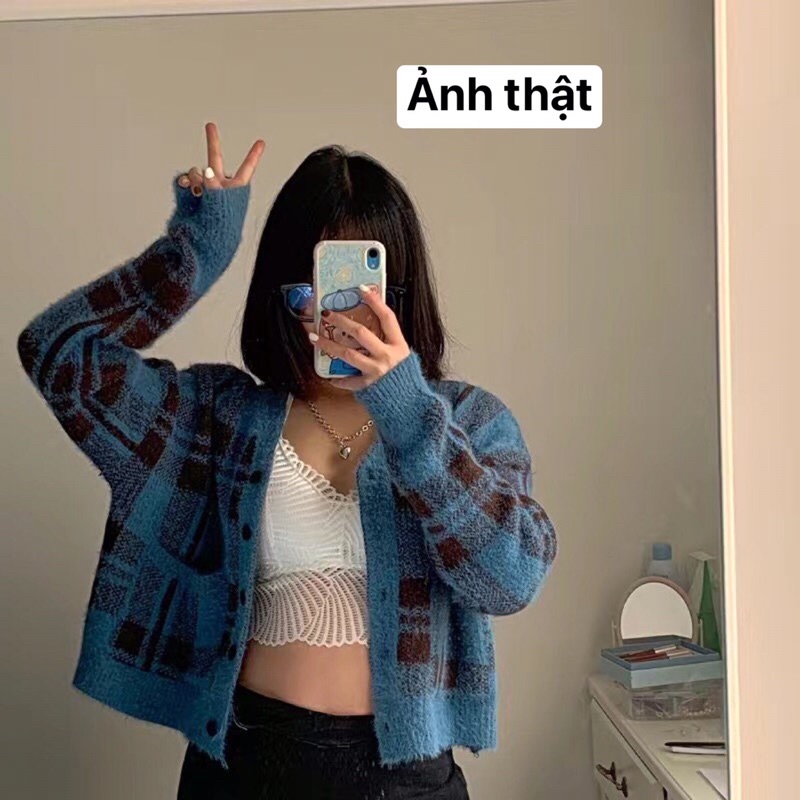 Áo khoác Cardigan len xù dài tay phong cách hàn quốc