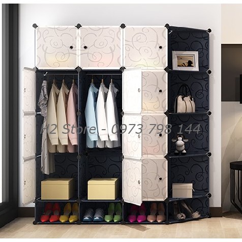 [RẺ NHẤT SHOPEE] TỦ NHỰA LẮP GHÉP 16 Ô + 4 Ô GIÀY (GỒM 5 KỆ GÓC) ĐEN, CỬA TRẮNG TRONG ĐỂ ĐỒ ĐA NĂNG THÔNG MINH sâu 47cm