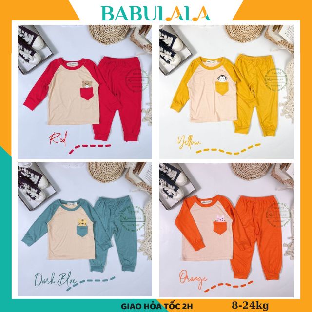 Bộ Minky Mom Dài Tay Cho Bé Gái Bé Trai 8-24kg Có Size Đại Vải Thun Lạnh Có Túi-Đồ Bộ Trẻ Em Mèo Khỉ Hổ Hươu-Babulala