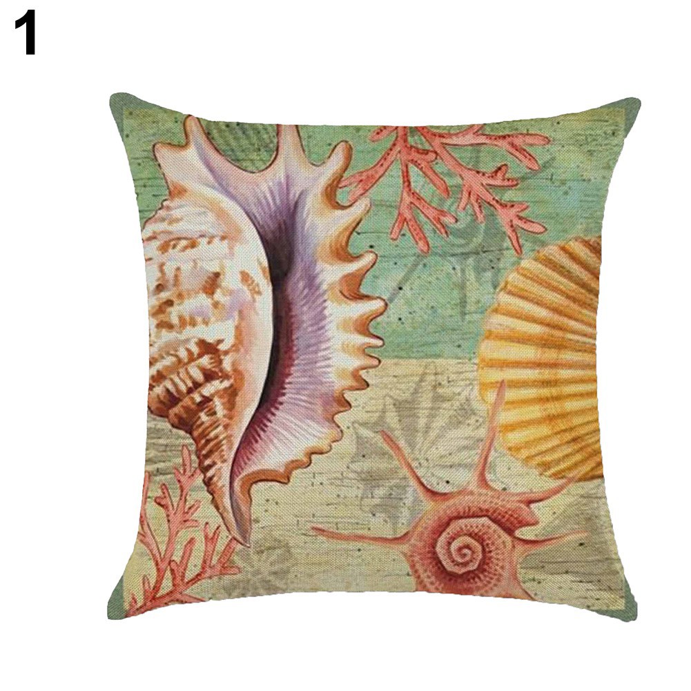 Gối tựa cổ điển in hình vỏ sò, cá heo, rùa biển trang trí ghế sofa, giường ngủ 18inch