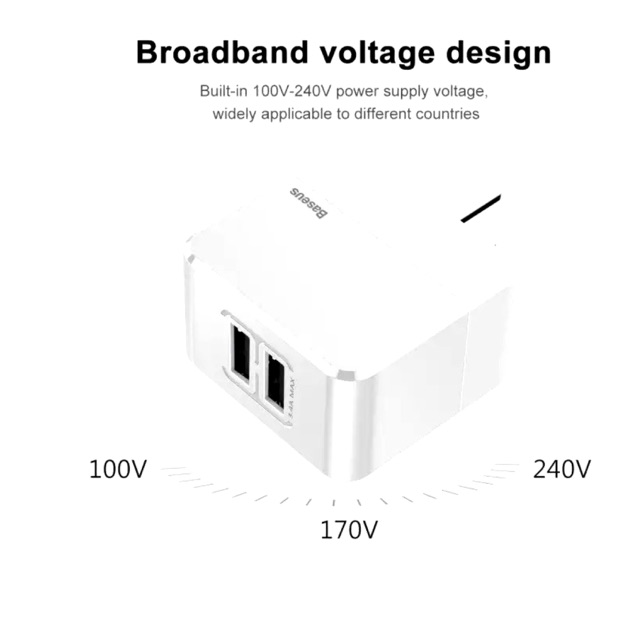 Cốc sạc nhanh Baseus đa năng 2 cổng USB Mini Square Dual-U Chager (Hỗ trợ sạc nhanh 3.4A Max)