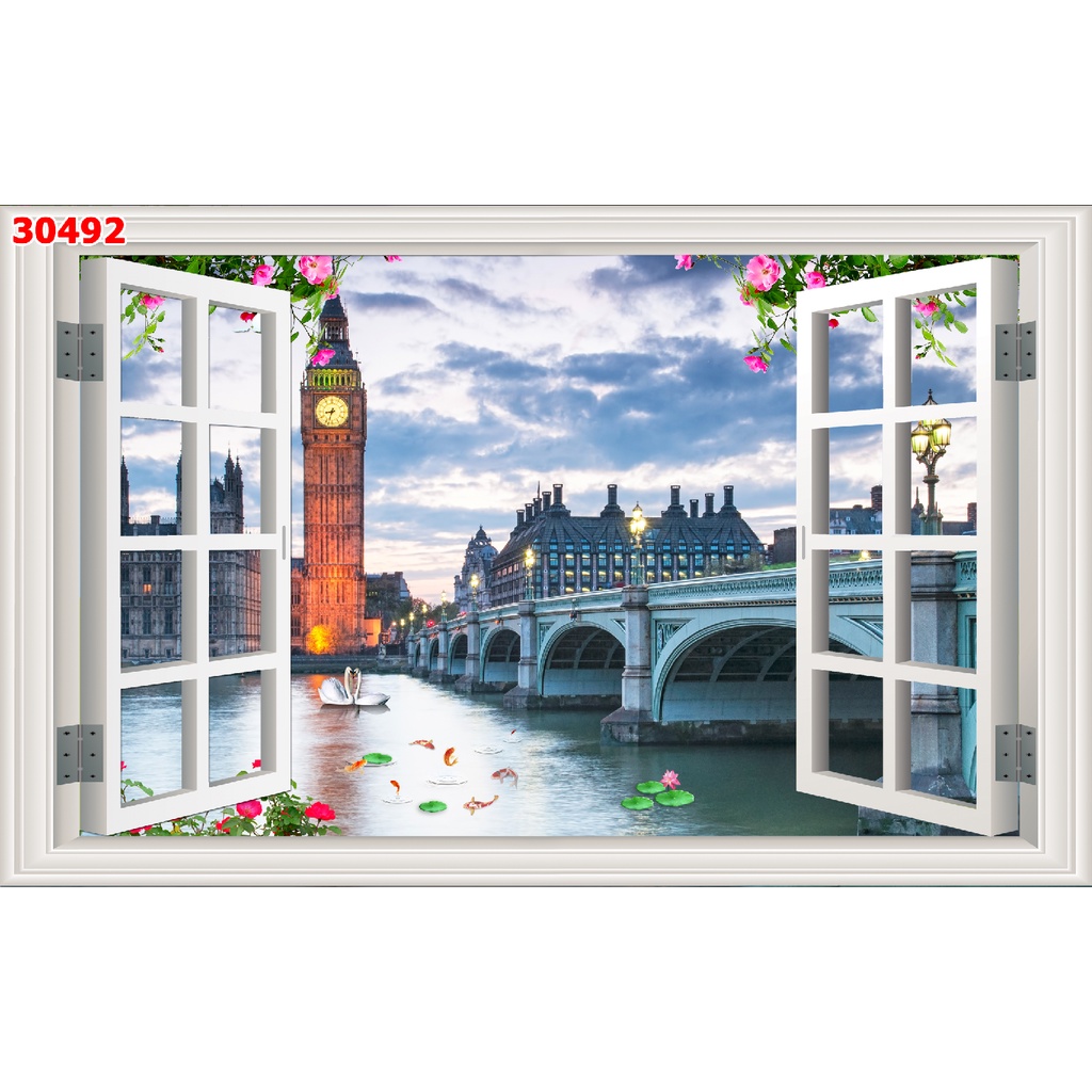 Tranh 3d dán tường cửa sổ hiện đại