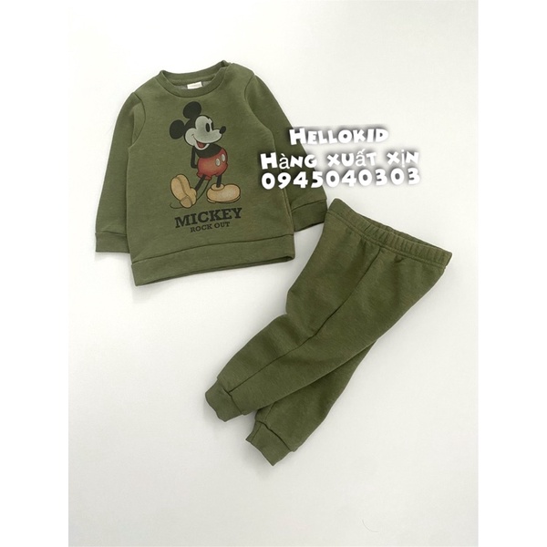 Bộ nỉ Mickey xanh lá cho bé