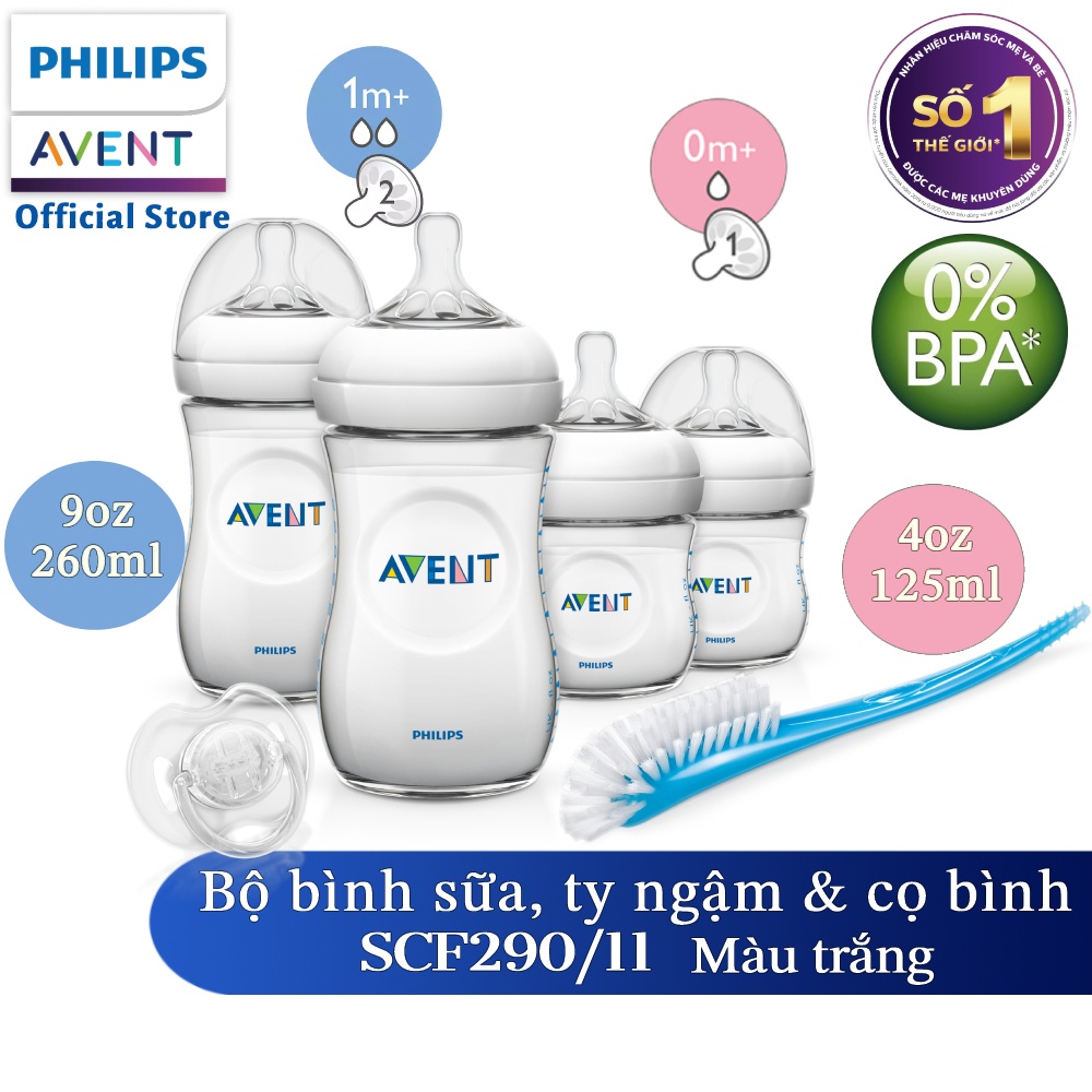 Bộ bình sữa, ty ngậm thiết kế tự nhiên Philips Avent SCD290