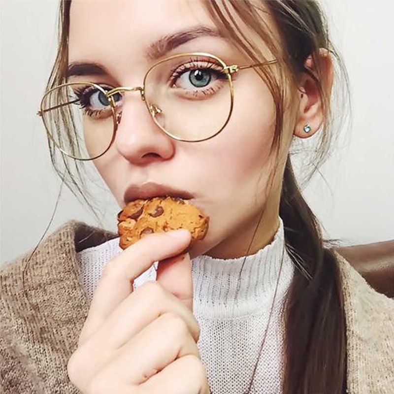Mắt Kính Gọng Kim Loại Tròn Chống Tia Bức Xạ Tiện Dụng Cho Nữ