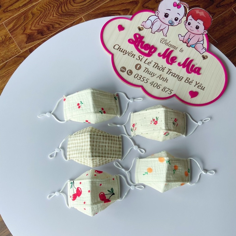 Khẩu Trang Vải Xô Muslin 3 Lớp Kháng Khuẩn - Hoạ Tiết Dễ Thương Cho Bé Trai Bé Gái Từ 0 - 4 Tuổi