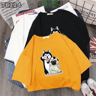 Áo thun tay lỡ husky & pug