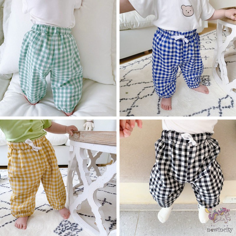 Quần dài chống muỗi họa tiết sọc caro phong cách Hàn Quốc cho bé