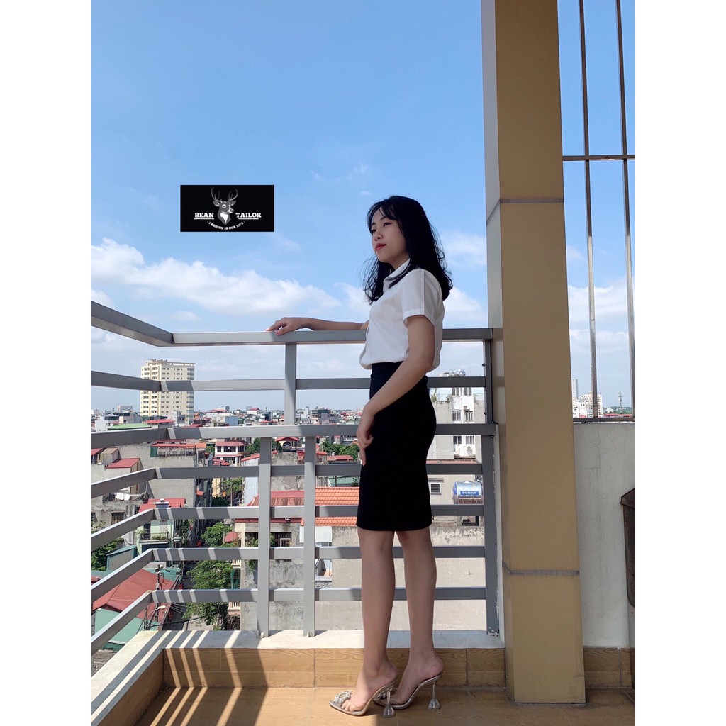 Set Áo Sơ Mi Màu Trắng DÀI TAY + Chân Váy Công Sở Thời Trang Nữ