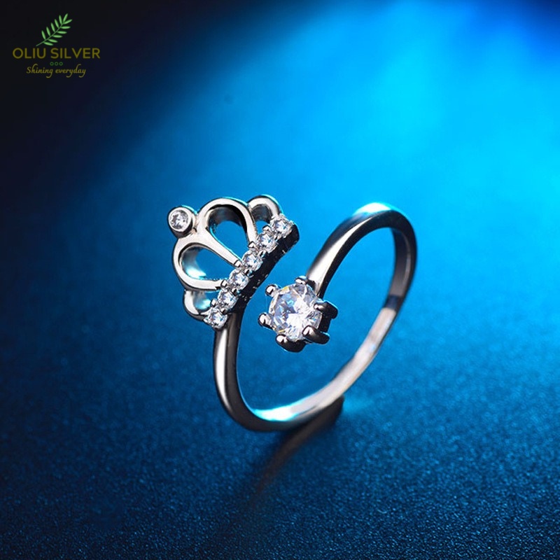 Nhẫn Bạc S925 Vương Miện Crown Free Size Đính Đá CZ Xinh Xắn | Khuyên Tai Nữ Trang Sức Bạc Thời Trang