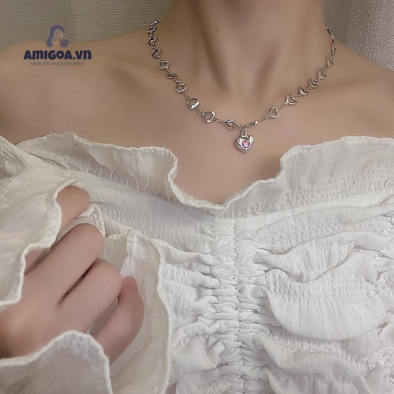 ✨✨Vòng Cổ Choker Hình Trái Tim Đôi Cánh Thiên Thần Đính Pha Lê Thanh Lịch Dành Cho Nữ