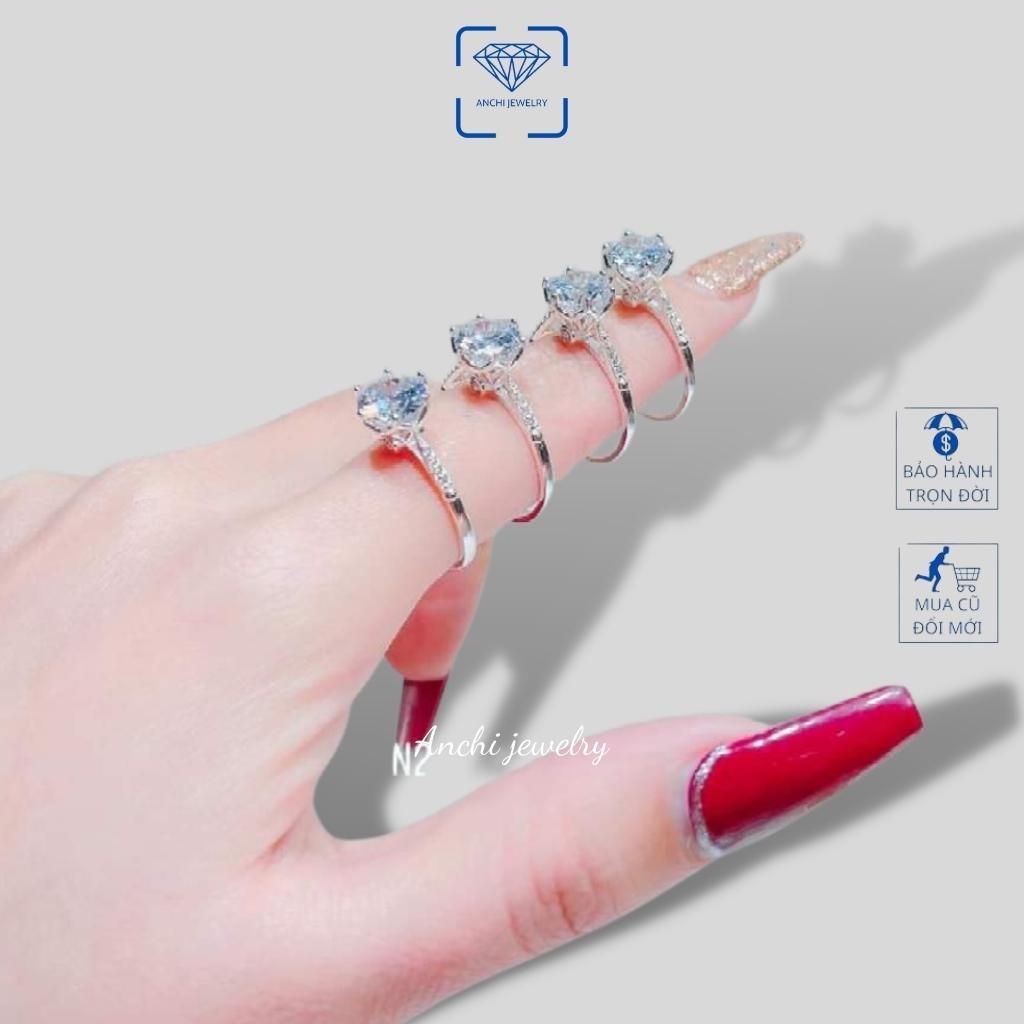 Nhẫn nữ mặt đá tròn 5ly nhô cao, bạc ta sáng đẹp - Anchi jewelry