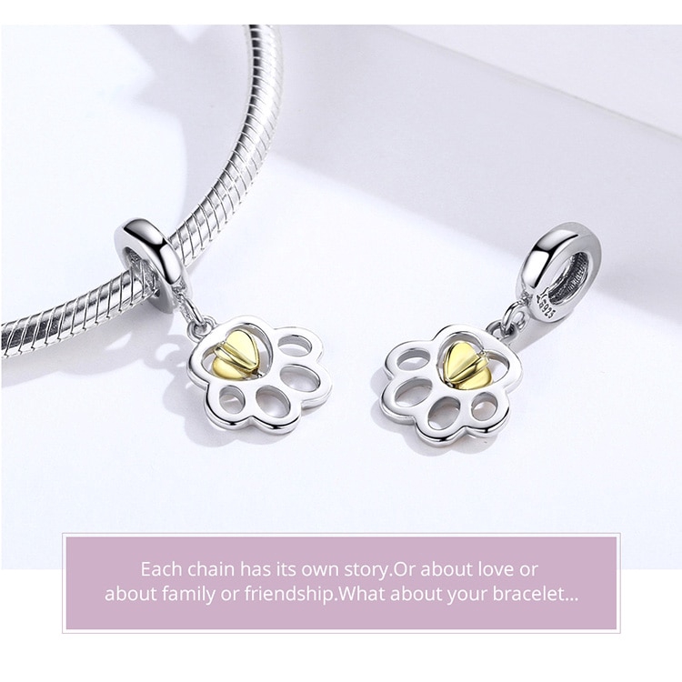 BAMOER Mặt Dây Chuyền Bạc 925 DIY Hình Dấu Chân Chó SCC1251