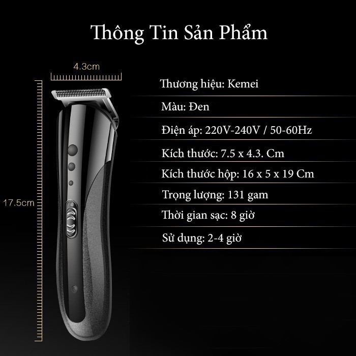 Tông Đơ Kemei KM-1407 Cắt Tóc, Cạo Râu, Tỉa Lông Mũi TẶNG bộ kéo cắt tỉa lấy dáy tai có đèn