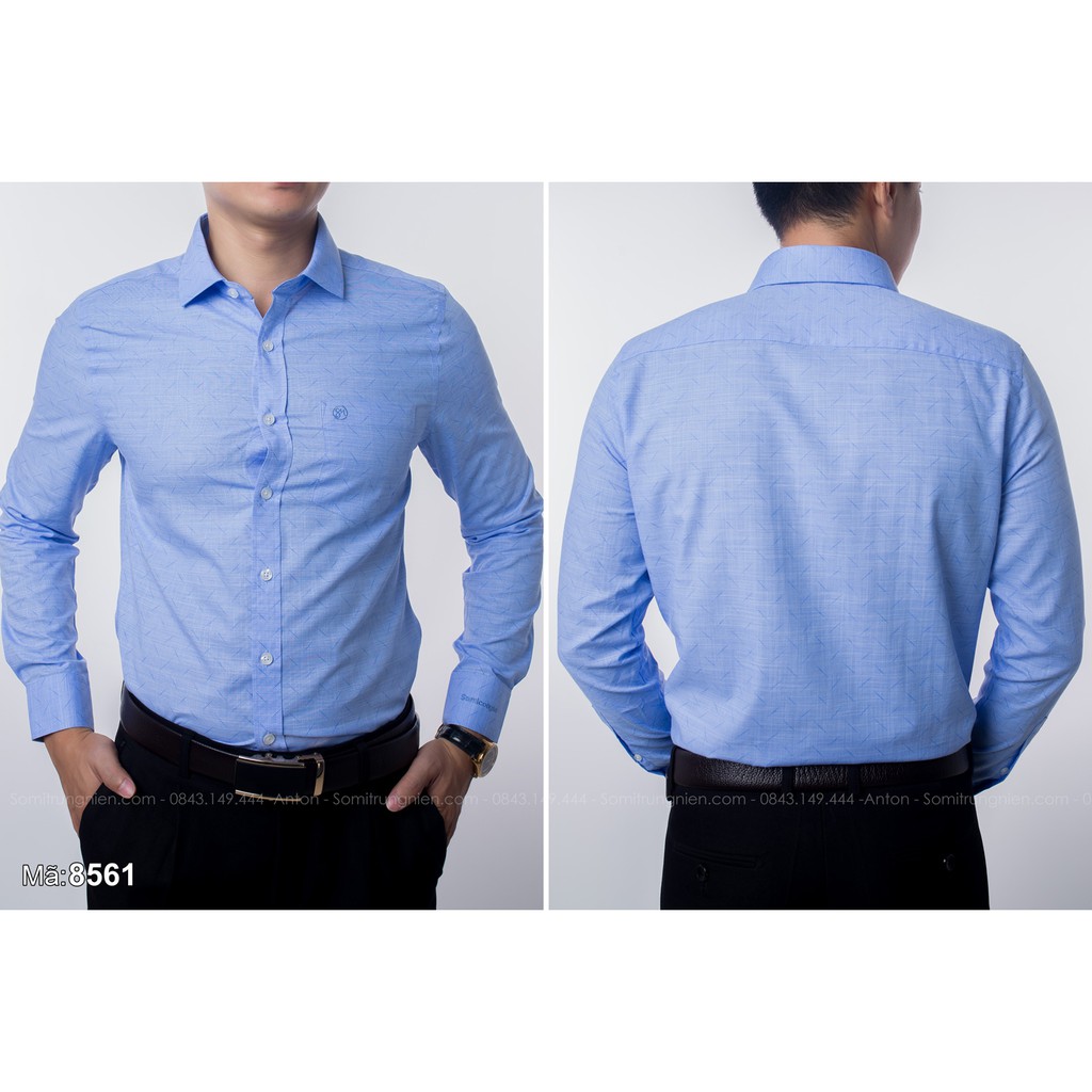 Áo Sơ Mi Nam Anton Công Sở Trung Niên Dài Tay Vải Sợi Cotton Màu Xanh Họa Tiết In Chìm - 8561 | BigBuy360 - bigbuy360.vn