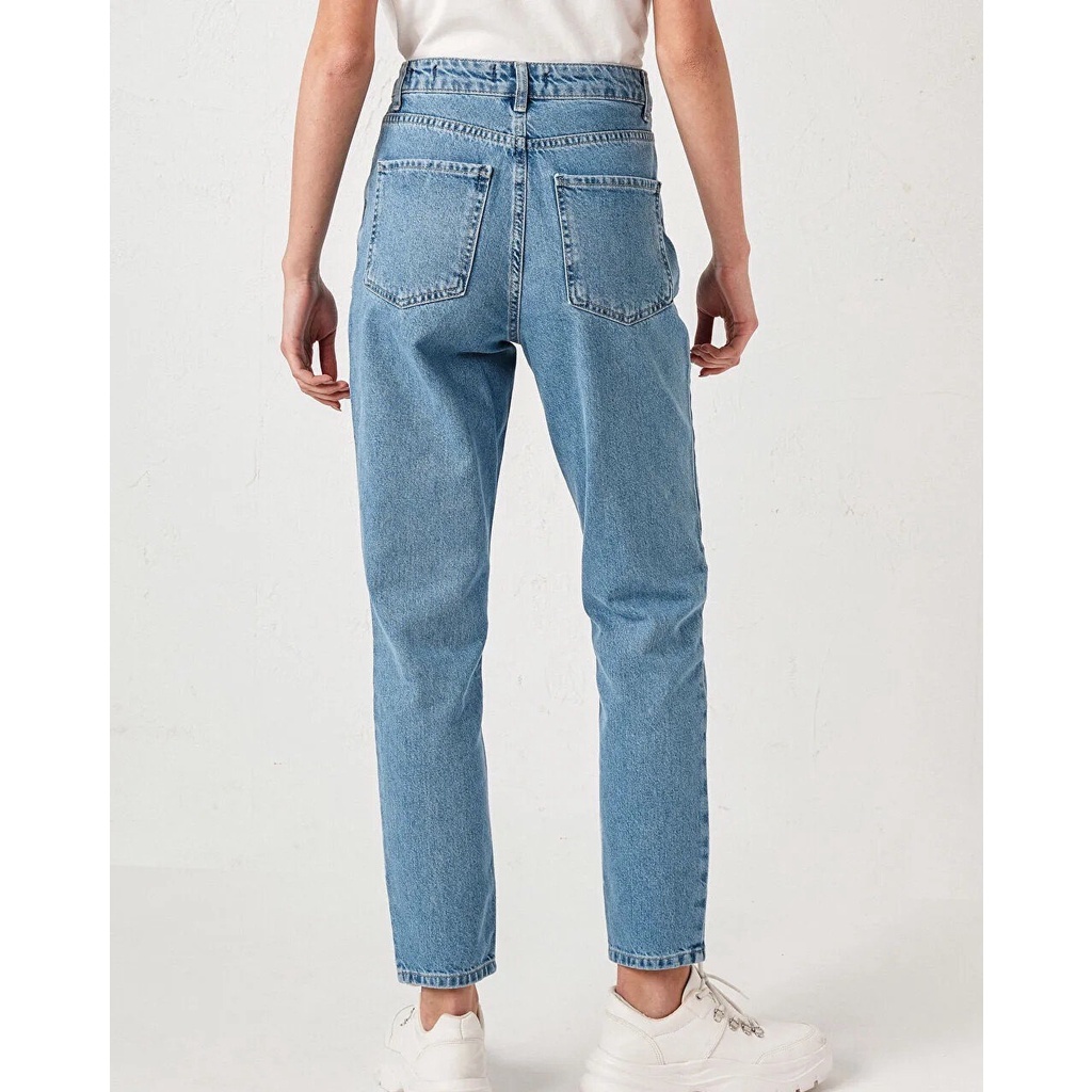 Quần Mom Jeans Nữ Lưng Cao Màu Xanh M-02