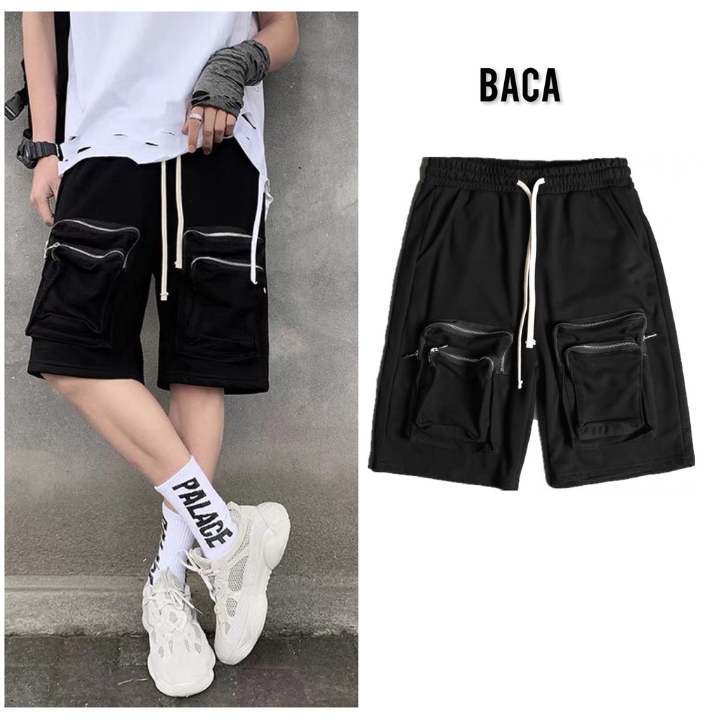 Quần Short KaKi Đen Túi Hộp 2 Túi Khóa Unisex ( Kaki co giãn)