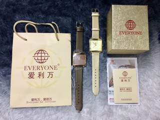 Đồng hồ nữ EVERYONE mặt vuông dây da cao cấp size 36mm ( ảnh thật dưới cuối)