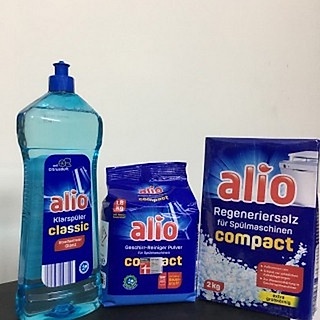 Combo bột Alio 1,8kg+ muối rửa bát 2kg+ Nước làm bóng Alio 1 lít (NK Đức )