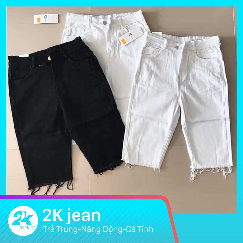 Quần ngố jean nữ 🩳 FREESHIP 🩳 Quần ngố jean nữ chất kaki dày co giãn từ 40 - 55kg lai tua 2 màu trắng và đen - 2KJean