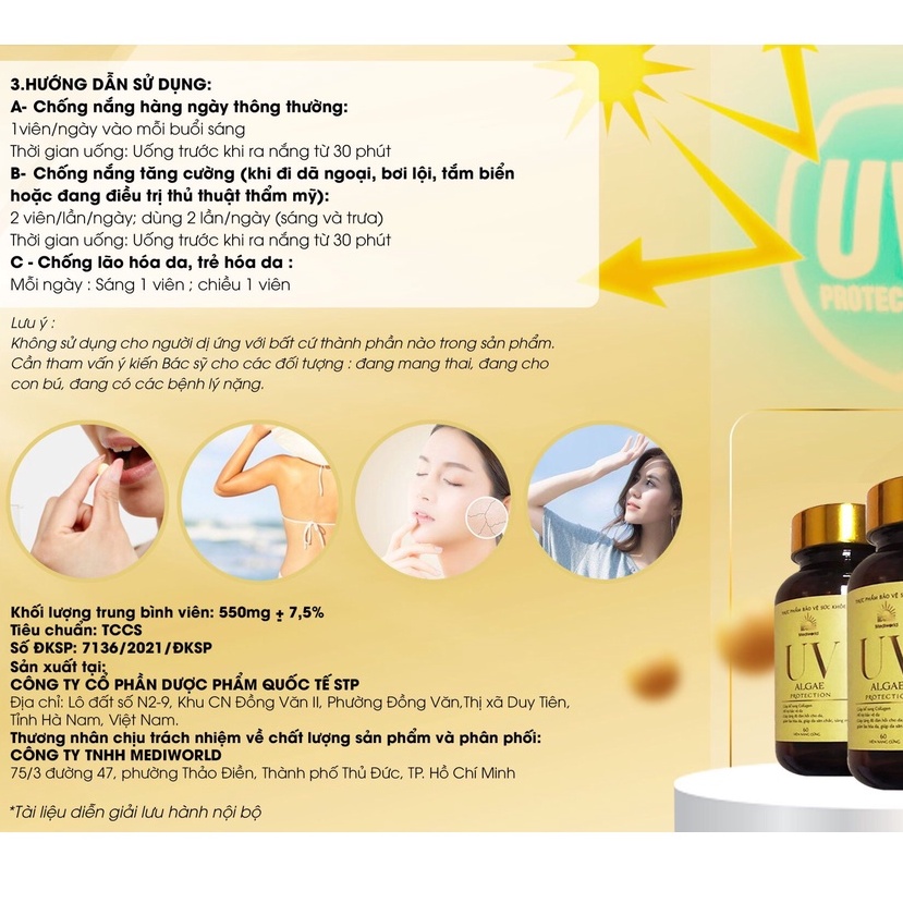 Bio Sun Protect & UV Algae Protection | Viên uống chống nắng Bio SUNCARE Mới Mediworld| Hộp 60 viên