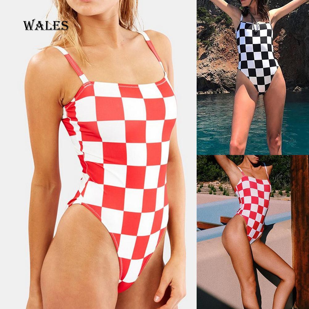 Đồ bơi một mảnh in họa tiết ô vuông gợi cảm cho nữ | BigBuy360 - bigbuy360.vn