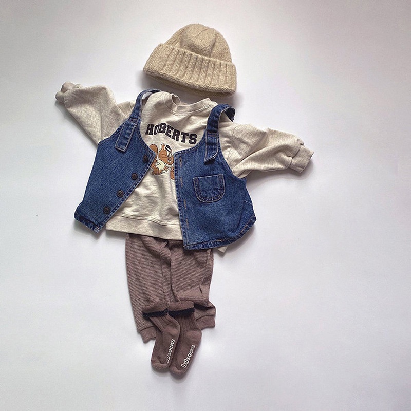 Áo Khoác Denim Sát Nách Phong Cách Retro Hàn Quốc Thời Trang Mùa Thu Cho Bé