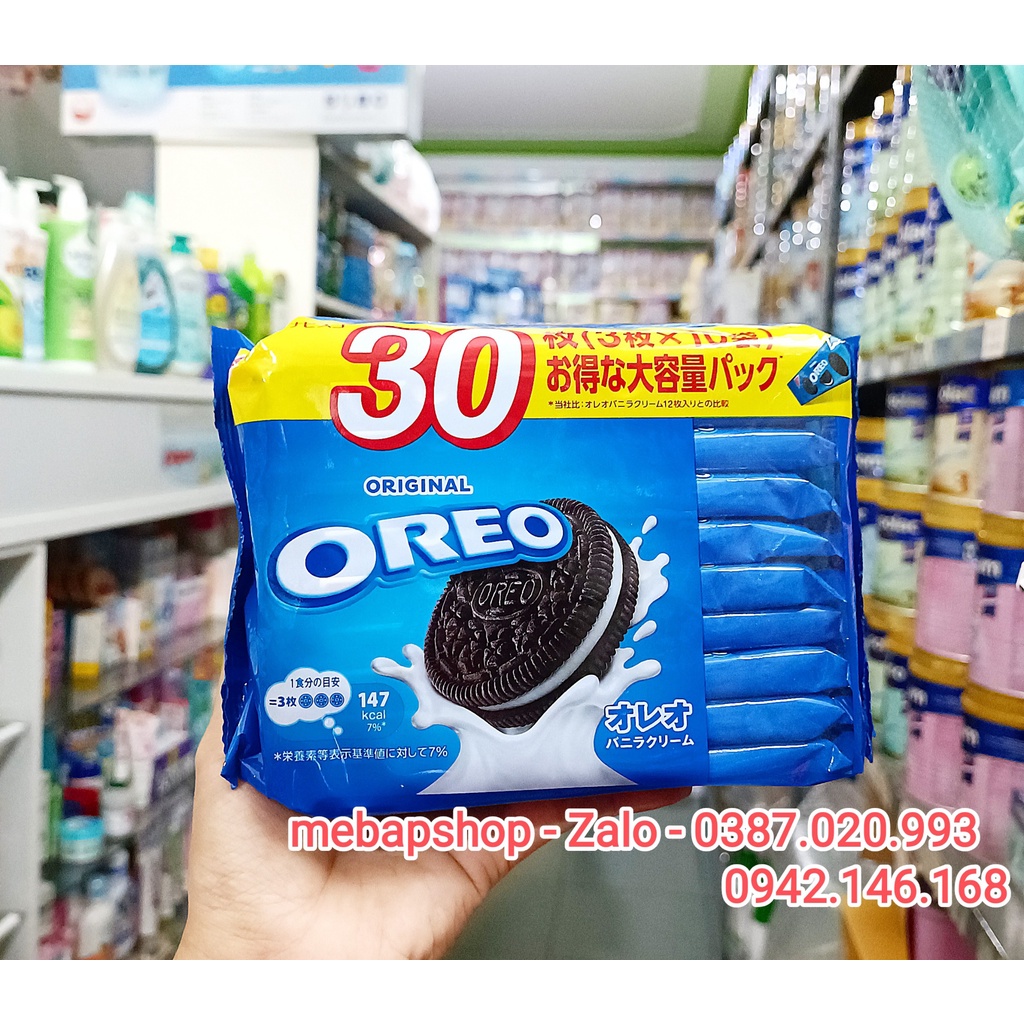 (SALE DATE 8/2023)BÁNH QUY NHÂN KEM VANI OREO NỘI ĐỊA NHẬT BỊCH 10 THANH( 1 THANH 3 CÁI)