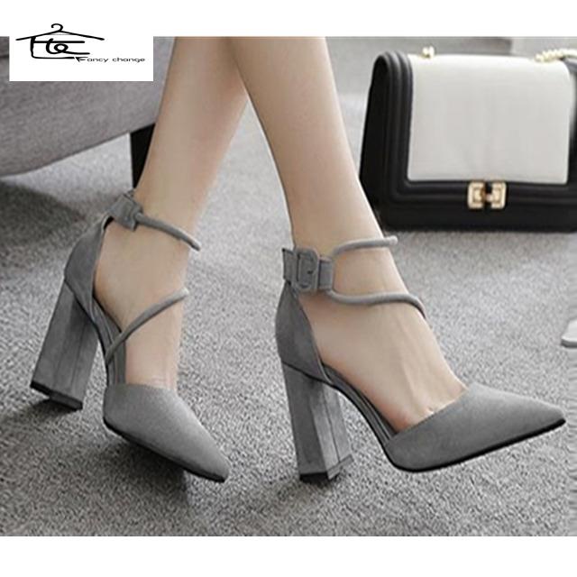 Giày Cao Gót Mũi Nhọn Màu Đen Cài Khóa Thời Trang Mùa Xuân Phong Cách Hàn Quốc Cho Nữ