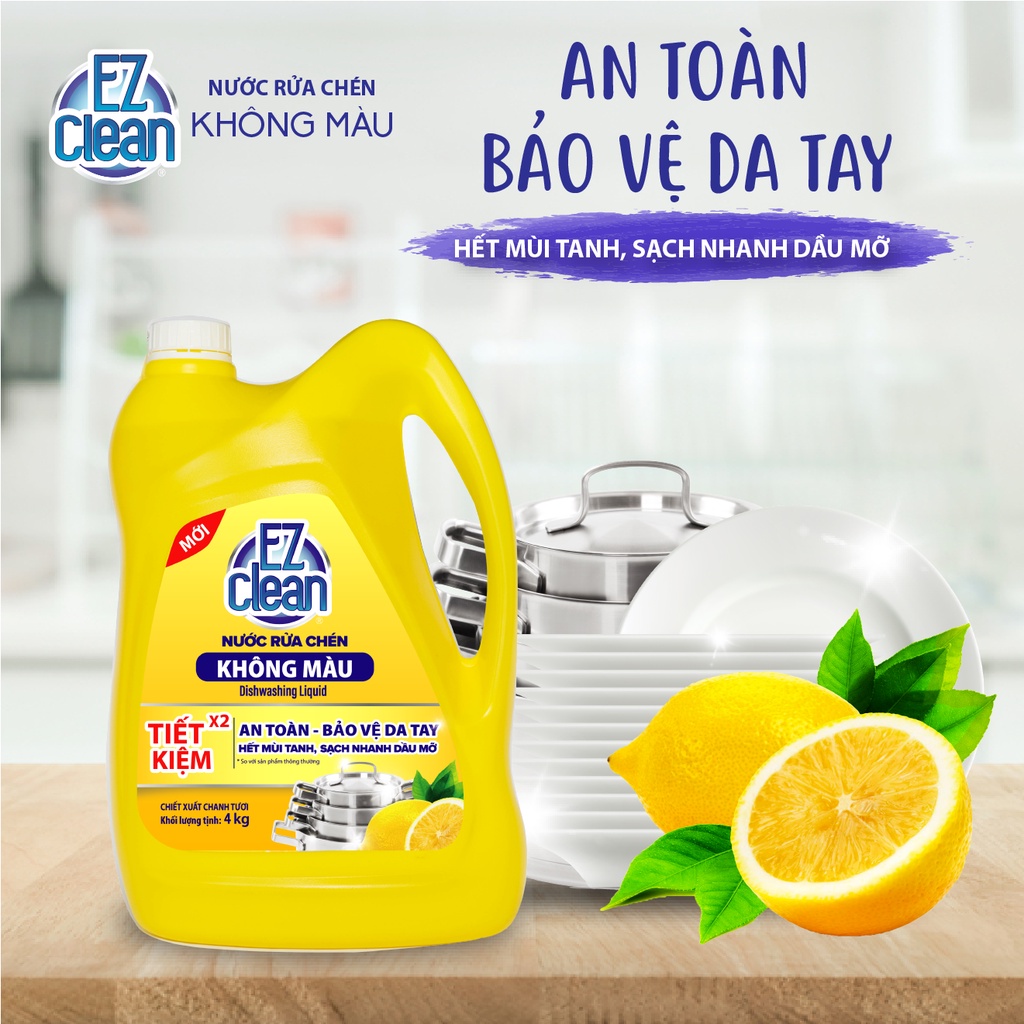 Nước rửa chén không màu EZ CLEAN hương Chanh 4Kg