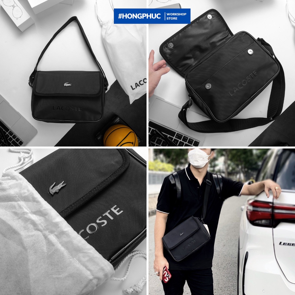 Túi đeo chéo nam crossbody messenger lacossste logo kim loại - Hàng xuất xịn [ HONGPHUC ]