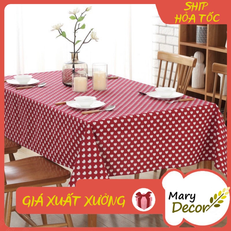 Khăn trải bàn Họa tiết Trái tim trắng nền đỏ viền ren (đủ kích thước) - I06