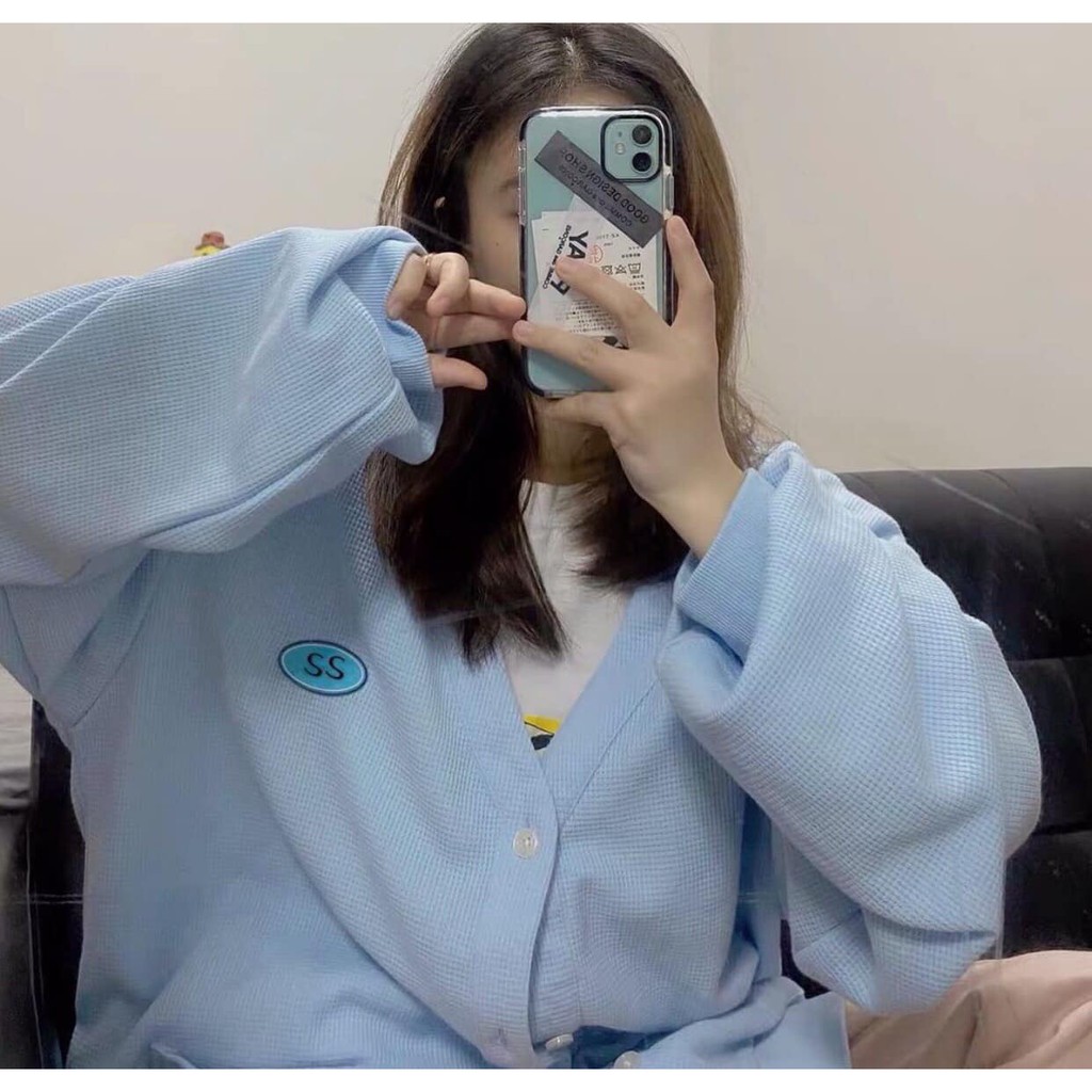 Khoác Nỉ Cảdigan xanh ulzang phong cách Vintage Ulzang | BigBuy360 - bigbuy360.vn