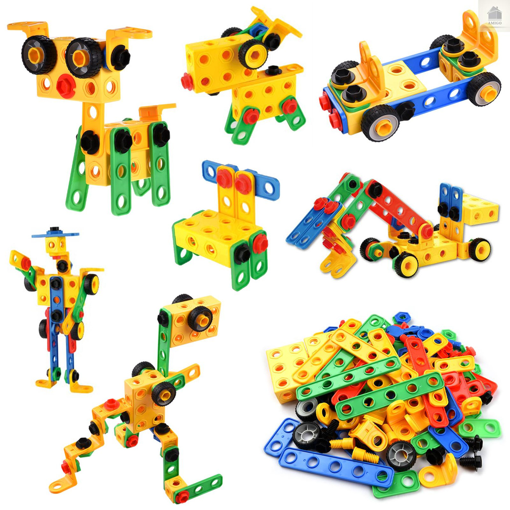 AM iQ HOUSE 112-Piece Building Block Set DIY Construction Engineering Toy Early Education Intelligence Development Toy for Age 3+ Boys & Girls