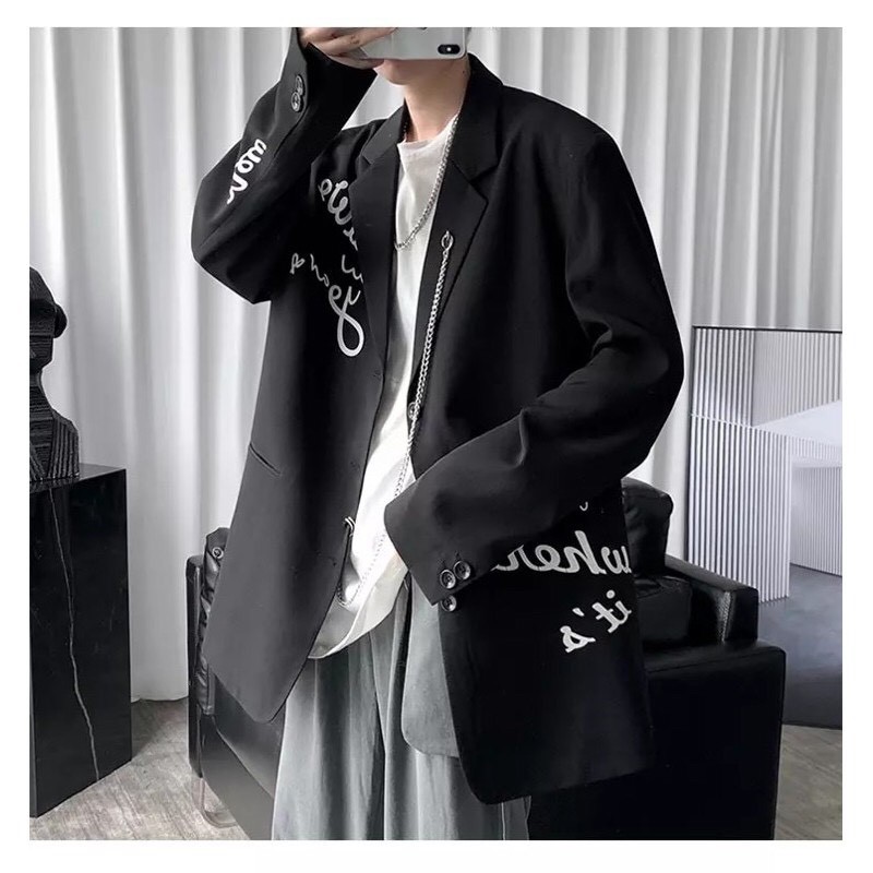 Áo Blazer From Rộng Vest In Chữ, Thời Trang Unisex, Phong Cách hàn Quốc
