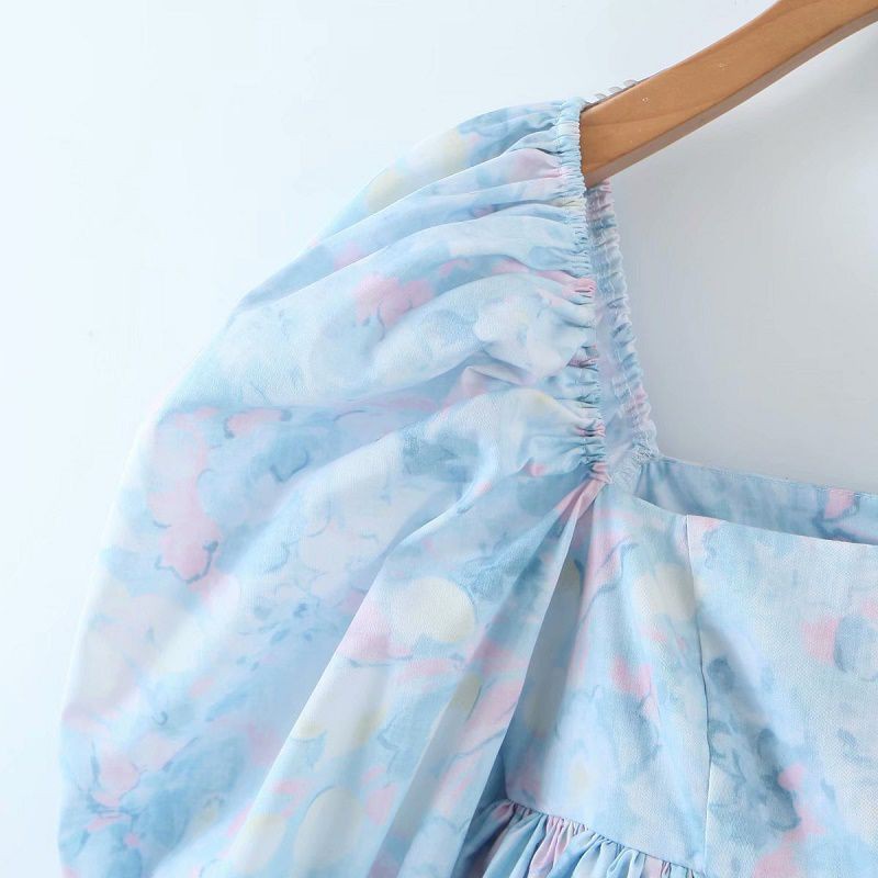 [Mã FAGREEN1505 giảm tới 30K đơn 99K] Đầm dáng xòe babydoll cổ vuông vải hoa loang màu xanh size S/M/L | BigBuy360 - bigbuy360.vn