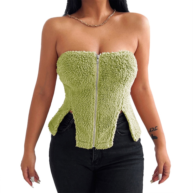 Brroa Áo Ống Lông Hai Dây Dáng Ngắn Hở Lưng Thời Trang Cho Nữ