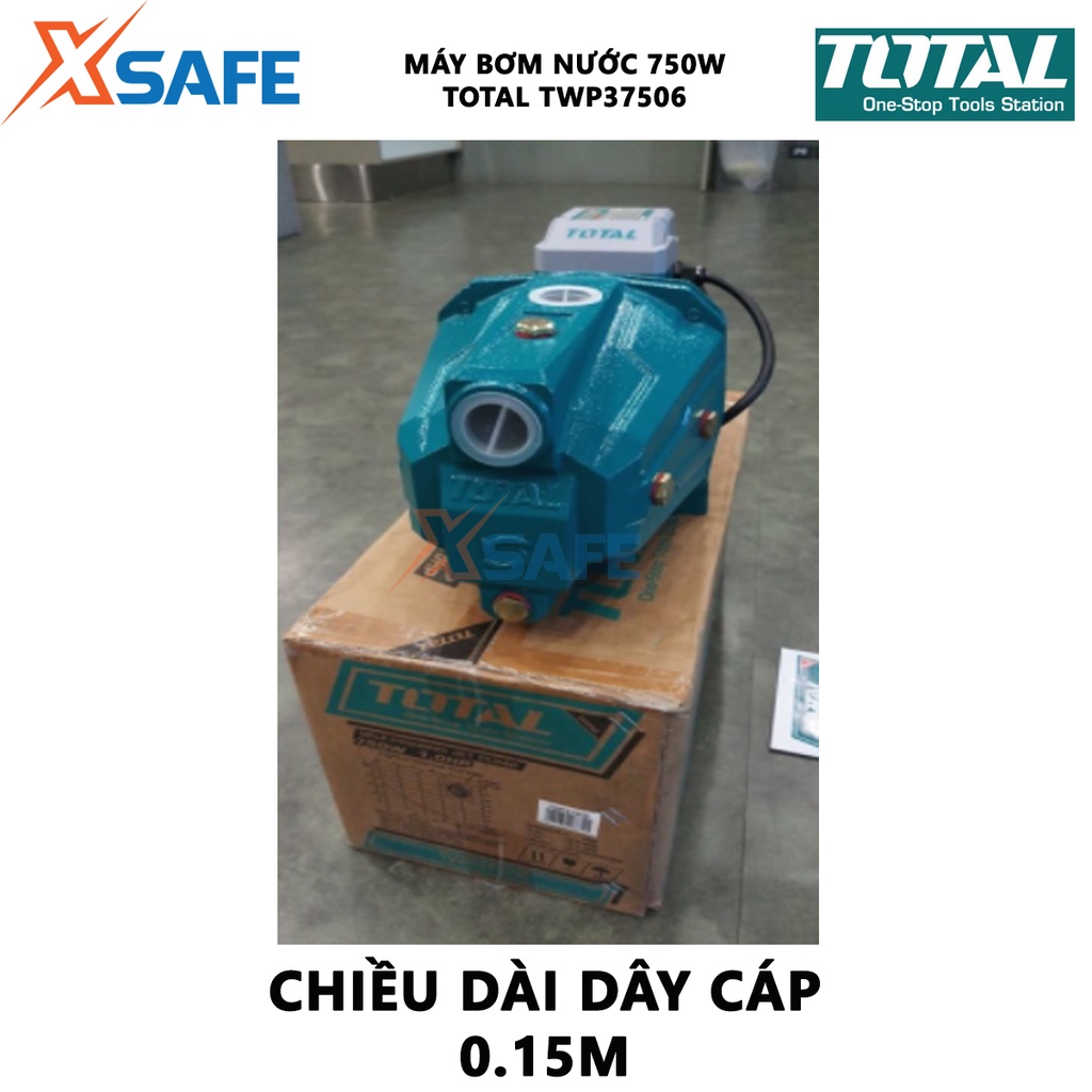 Máy bơm nước TOTAL TWP37506 Máy bơm mini công suất 750W(1HP), hút sâu tối đa 9m, mô tơ dây đồng, dây cáp dài 0.15m