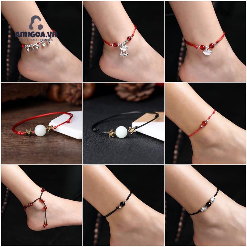 ✨✨Lắc chân nữ chỉ đỏ đính hạt phong cách Hàn Quốc