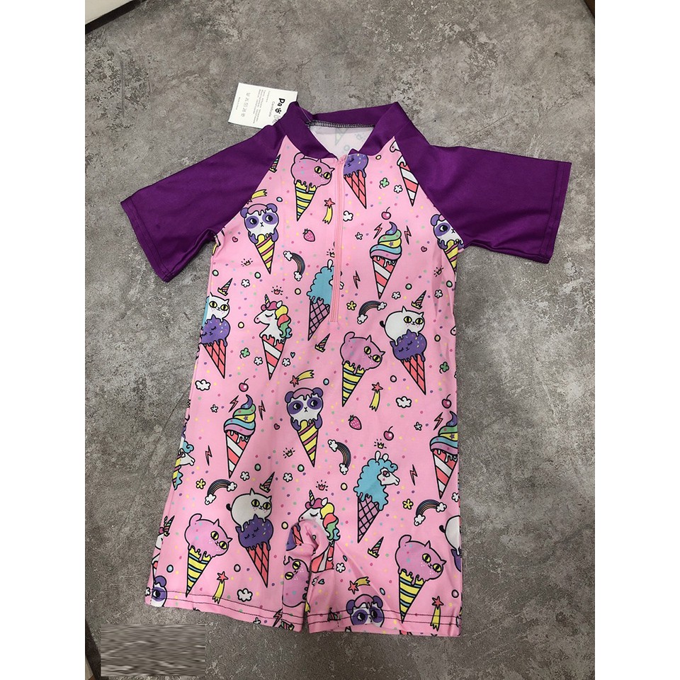 Áo bơi liền thân thun lạnh bé gái họa tiết xin xắn