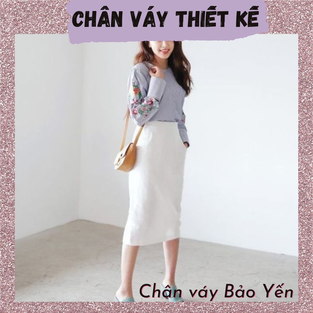 Chân váy bút chì kaki trắng dáng dài qua gối- M22